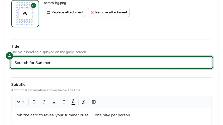 Appearance tab with the Title field highlighted above the Subtitle editor