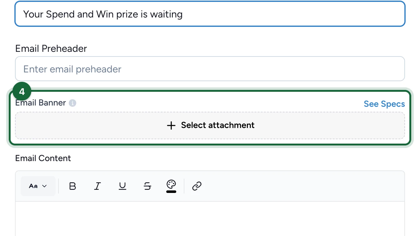 Email Banner with the Select attachment button highlighted