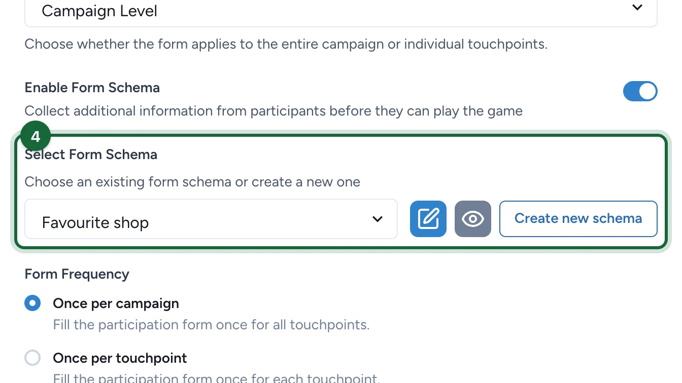 Select Form Schema set to Favourite shop, highlighted