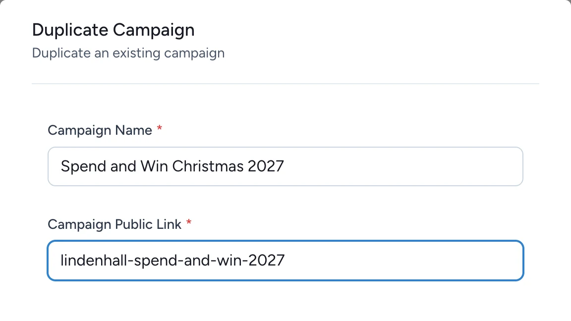 Duplicate Campaign window with the Duplicate Campaign button highlighted