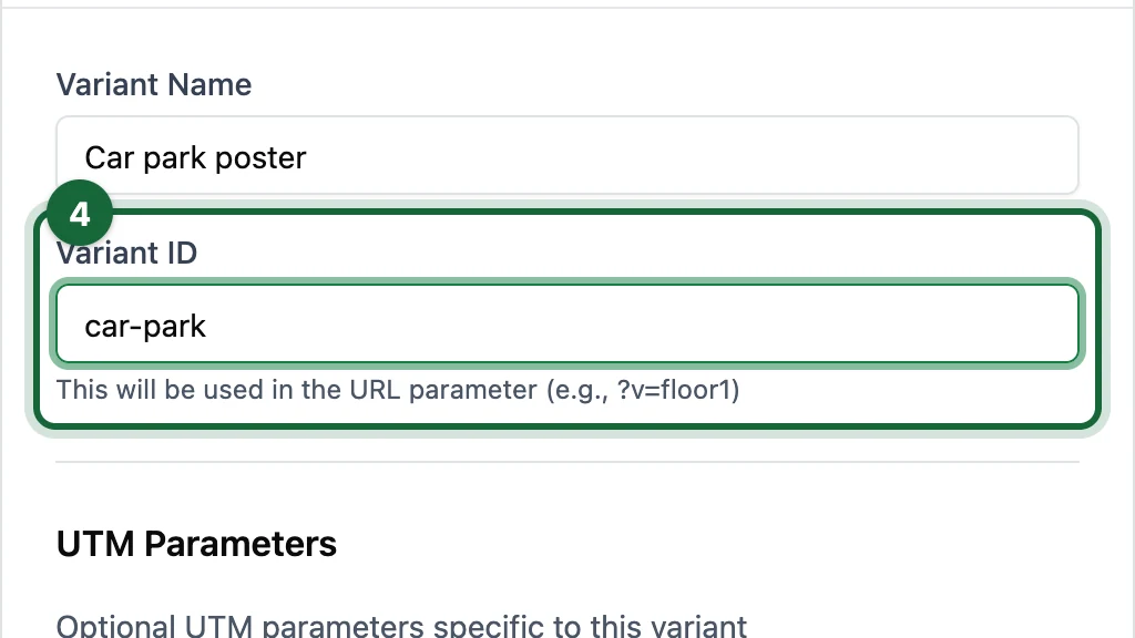 Add Variant window with the Variant ID car-park, highlighted