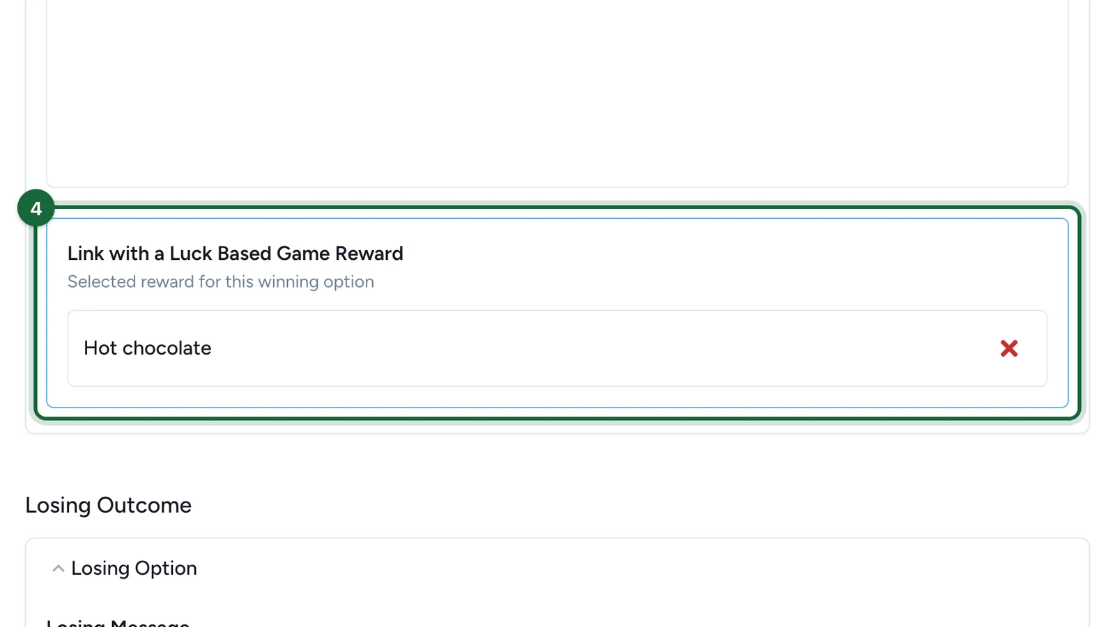 Winning option Hot chocolate with the linked Hot chocolate reward highlighted