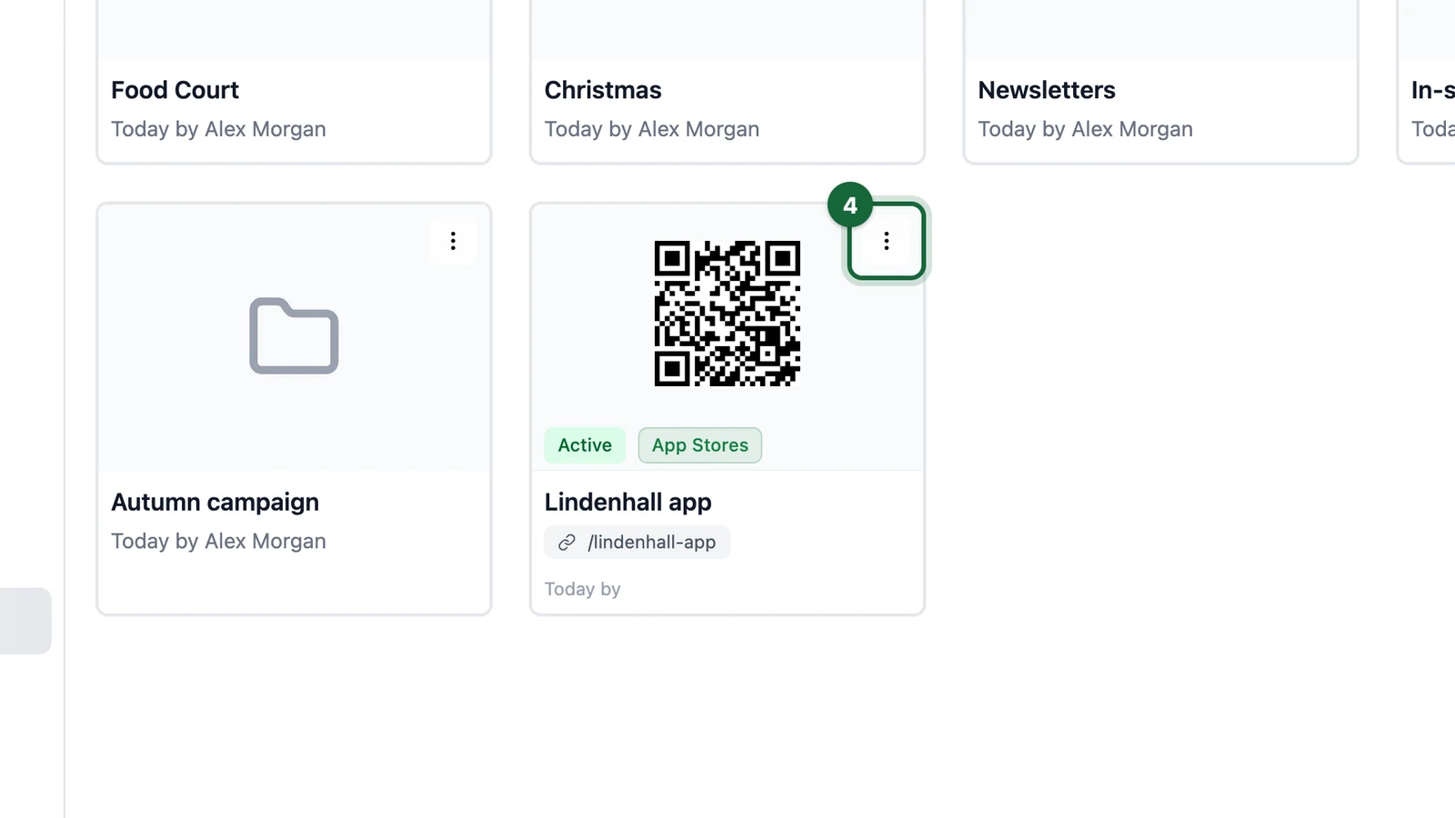 Lindenhall app card with its three-dot menu highlighted