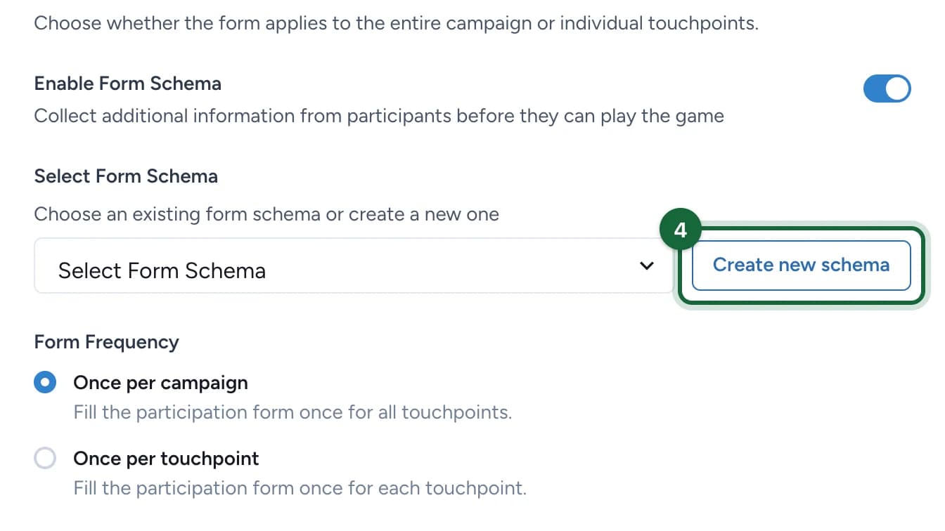 Select Form Schema with the Create new schema button highlighted