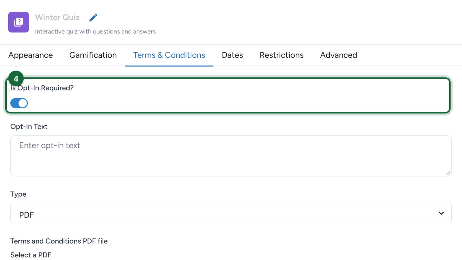 Is Opt-In Required? switched on, highlighted