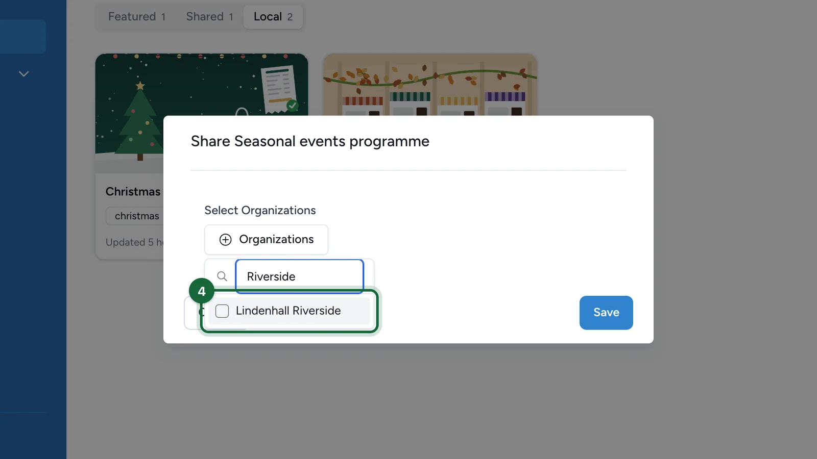 Organisation search showing Lindenhall Riverside, highlighted
