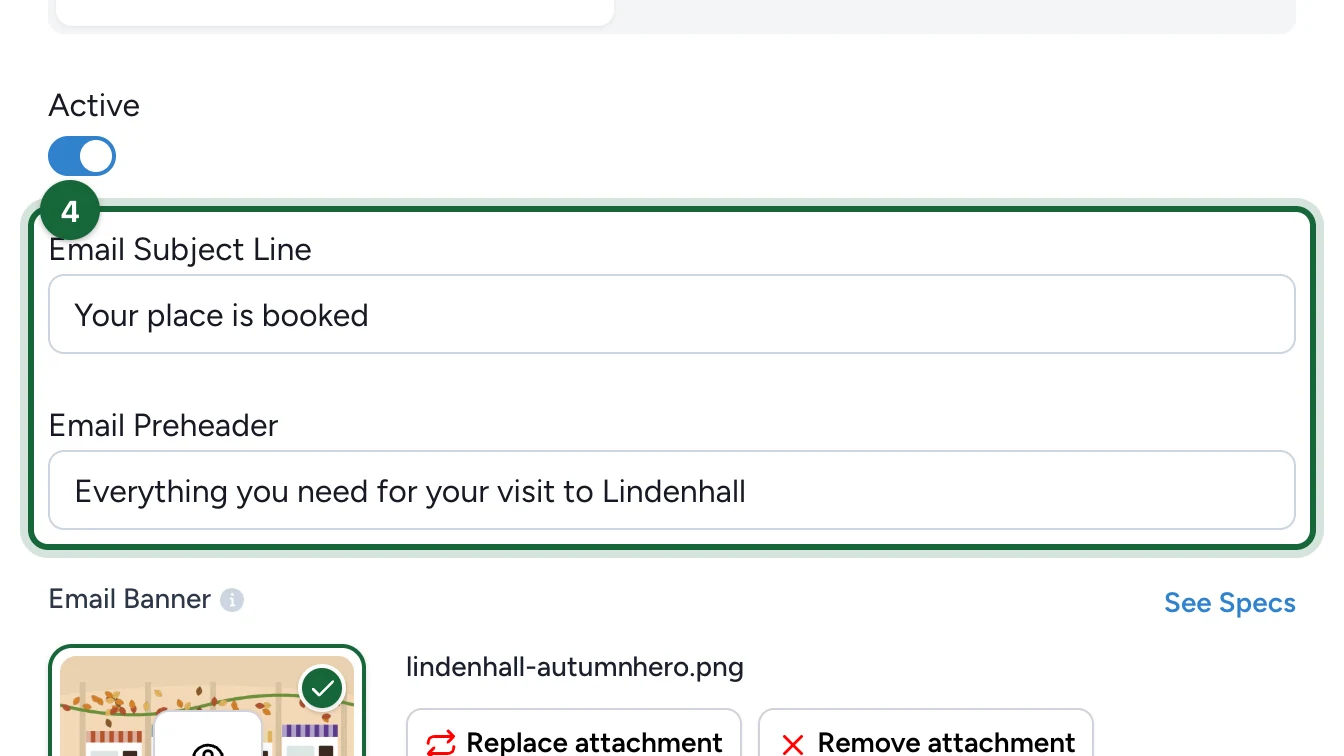 Email Subject Line and Email Preheader fields filled in, highlighted