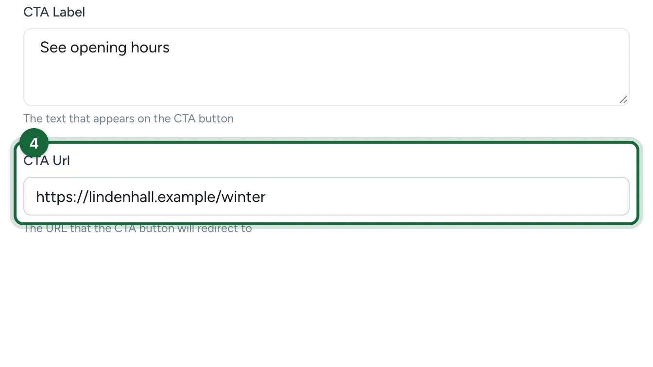Edit CTA Configuration with the CTA Url, highlighted