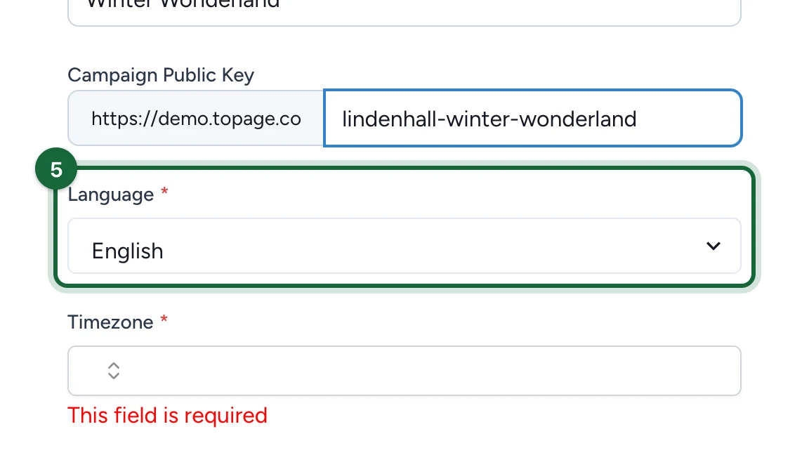 Language set to English, highlighted