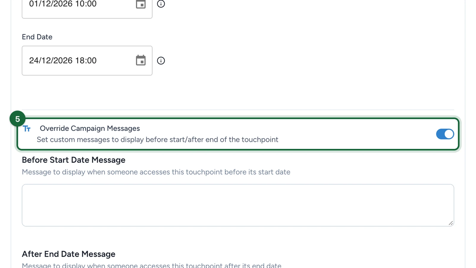 Override Campaign Messages switched on, highlighted