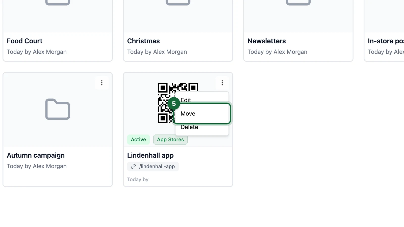 Card menu with Move highlighted