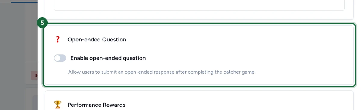 Onglet Game Settings avec le bouton Enable open-ended question dans la section Open-ended Question