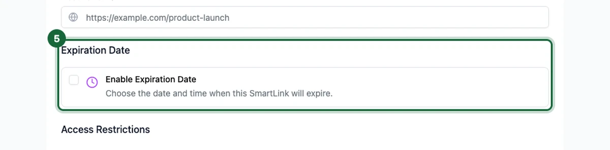 Expiration Date section with the Enable Expiration Date toggle