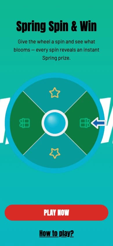 Published wheel game in OmniLab Pages as a participant sees it, with the Play now button