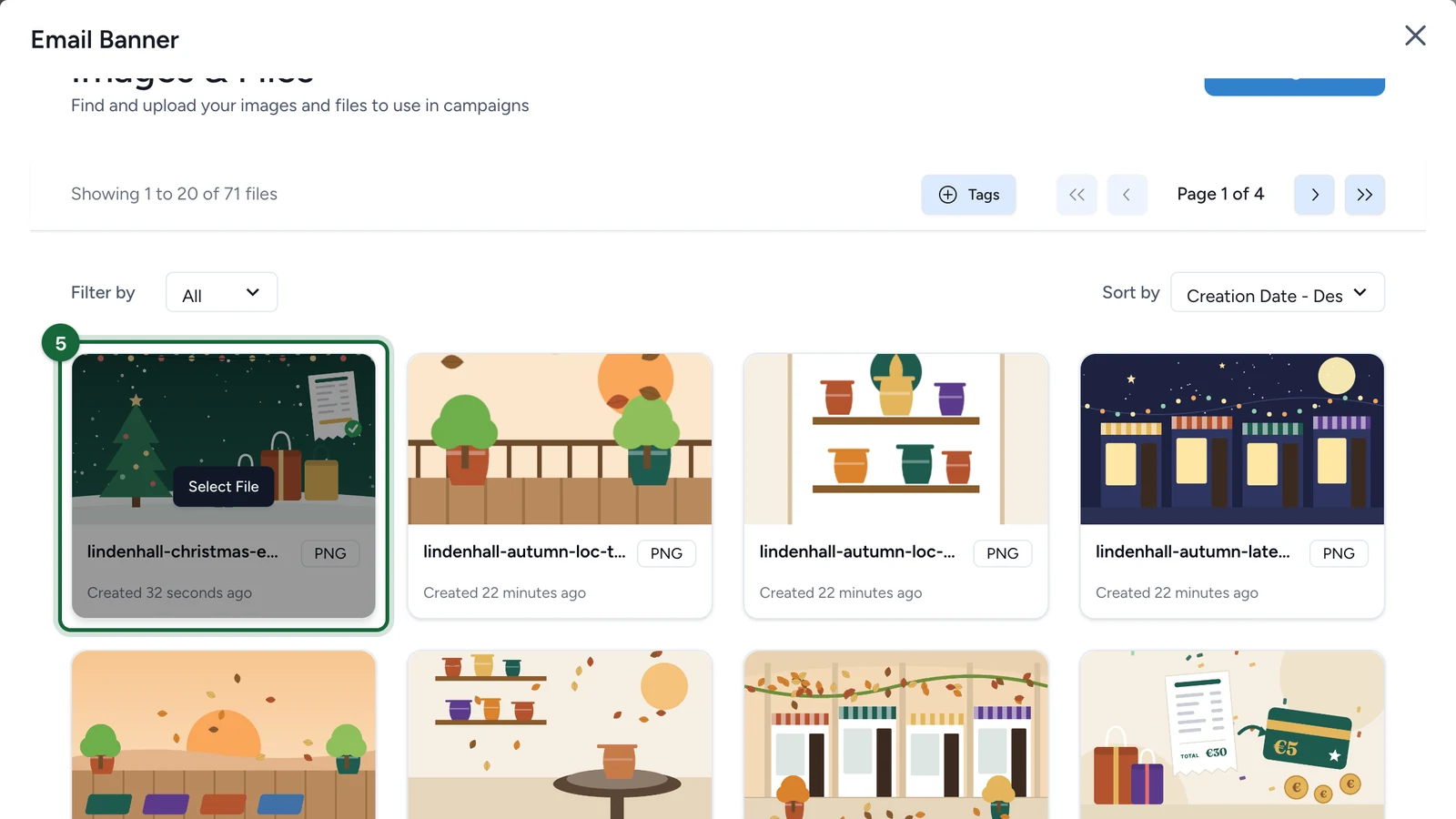 Select a File window with the Christmas email banner highlighted