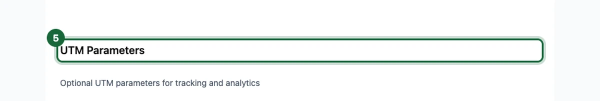 UTM Parameters section highlighted with its optional tracking and analytics helper text