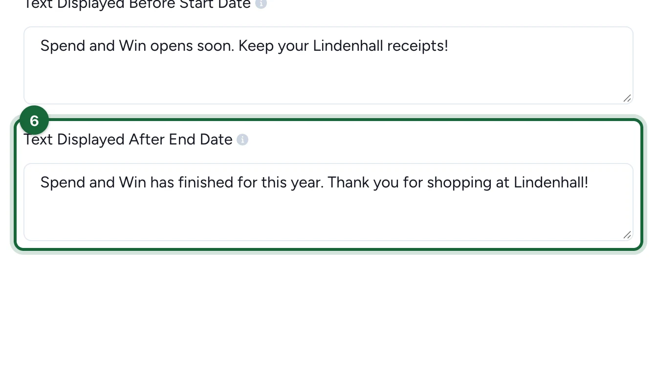 Text Displayed After End Date thanking shoppers, highlighted