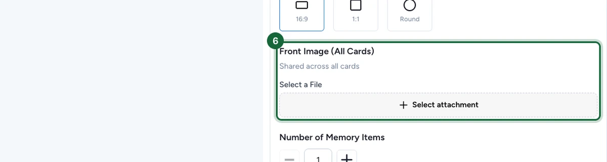 Memory Game Builder avec le contrôle d'image partagée Front Image (All Cards) mis en évidence