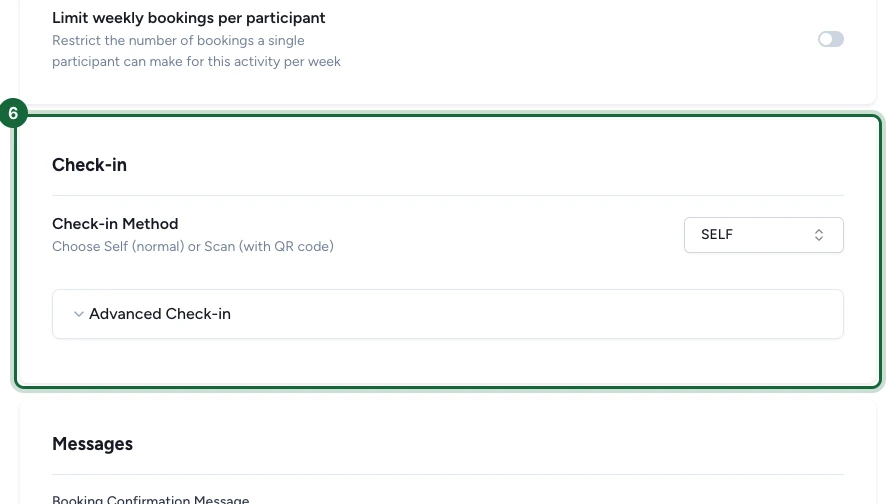 Onglet Slots avec le paramètre Check-in Method mis en évidence