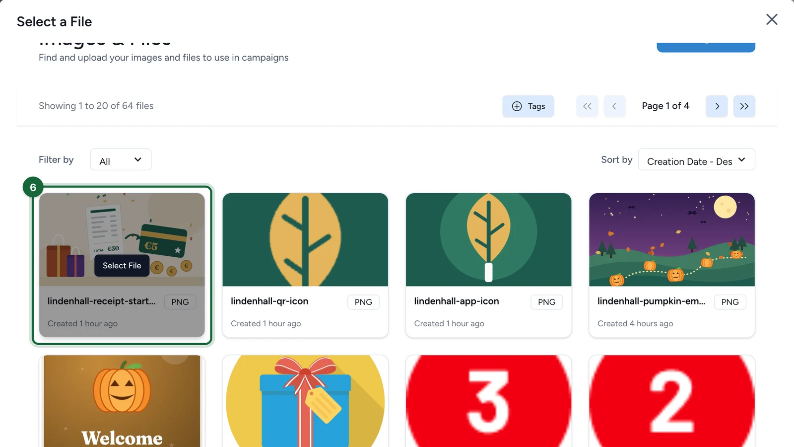 Select a File window with the receipt game banner highlighted