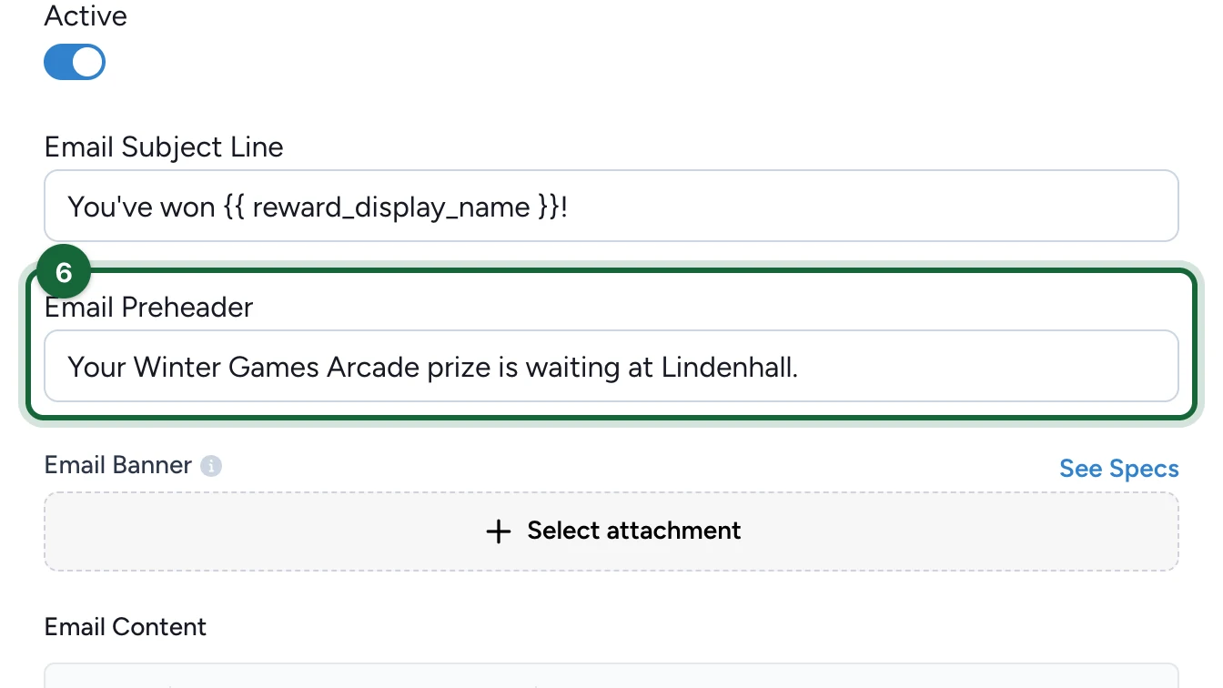 Email Preheader filled in, highlighted