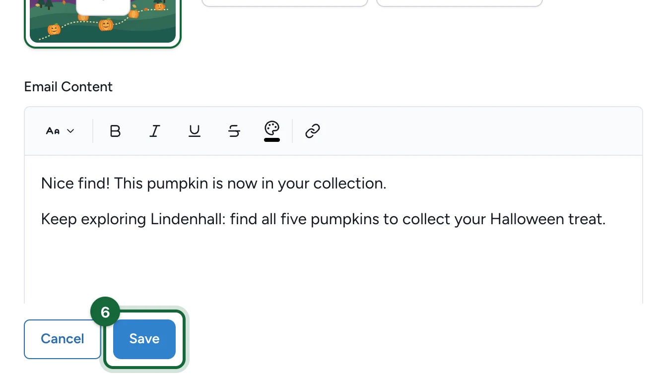 Update Notification footer with the Save button highlighted