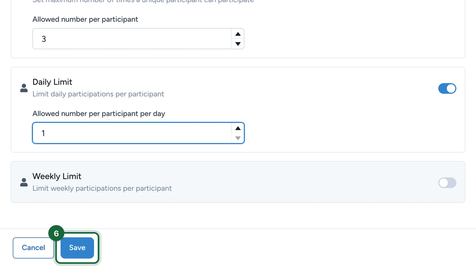 Touchpoint settings with the Save button highlighted
