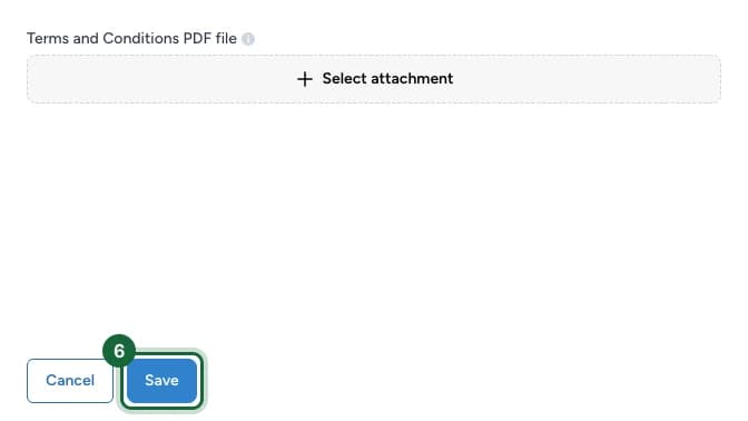 Boîte de dialogue des paramètres des conditions générales avec le bouton Enregistrer mis en évidence