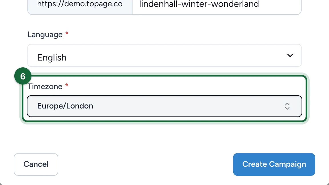 Timezone set to Europe/London, highlighted