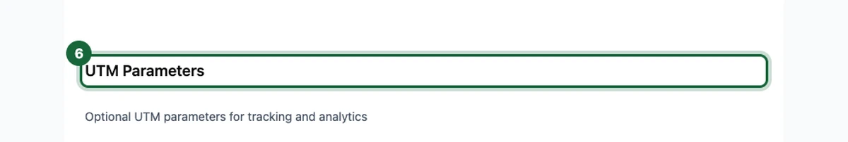 UTM Parameters section header for adding optional tracking to the base Smart Link