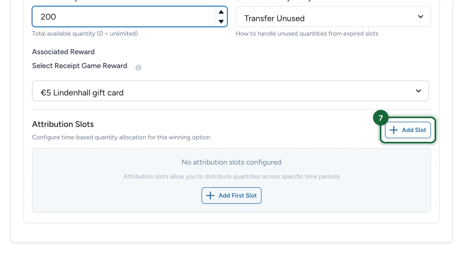 Empty Attribution Slots with the Add Slot button highlighted