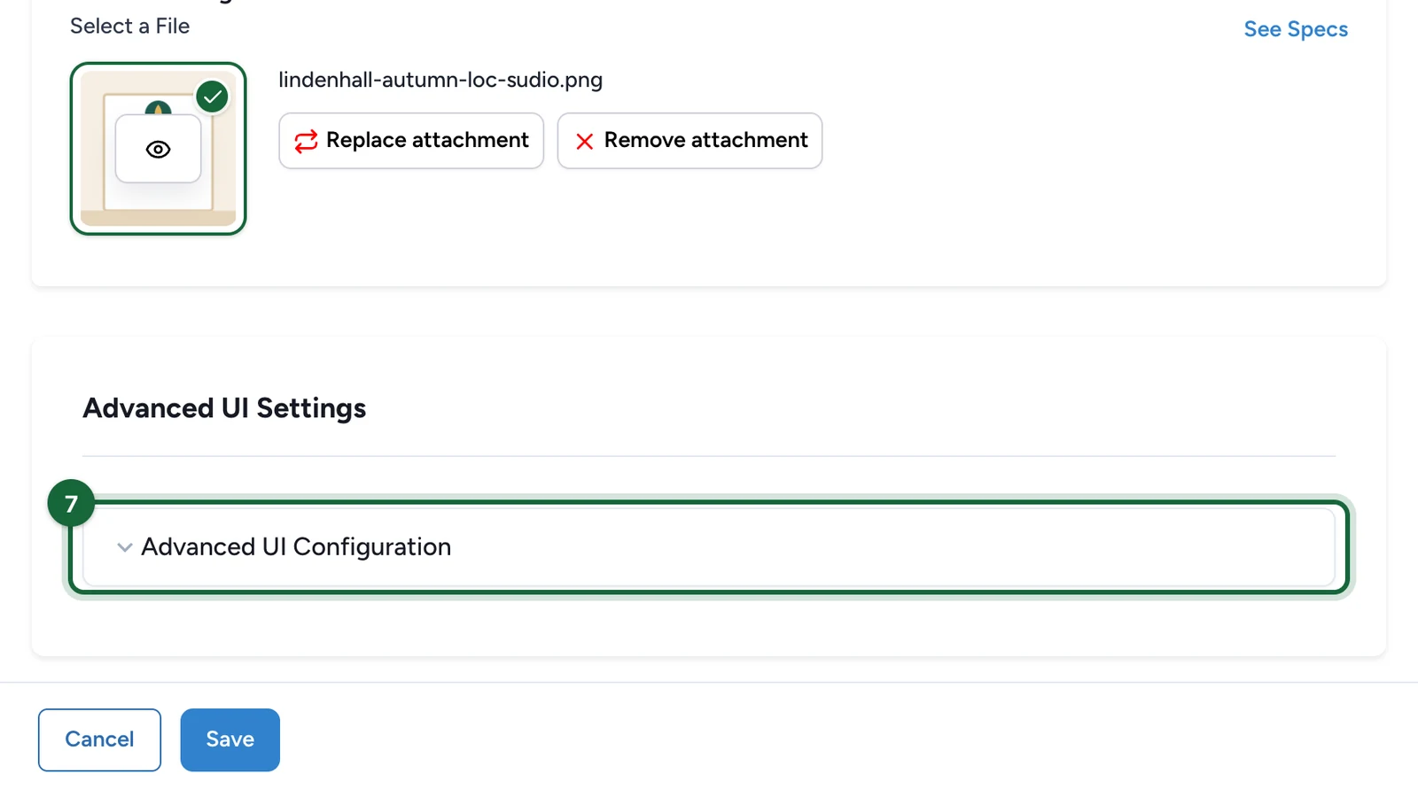 Advanced UI Configuration header highlighted