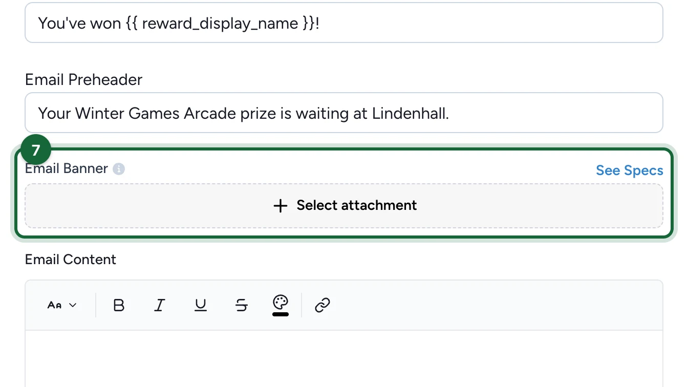 Email Banner with Select attachment highlighted
