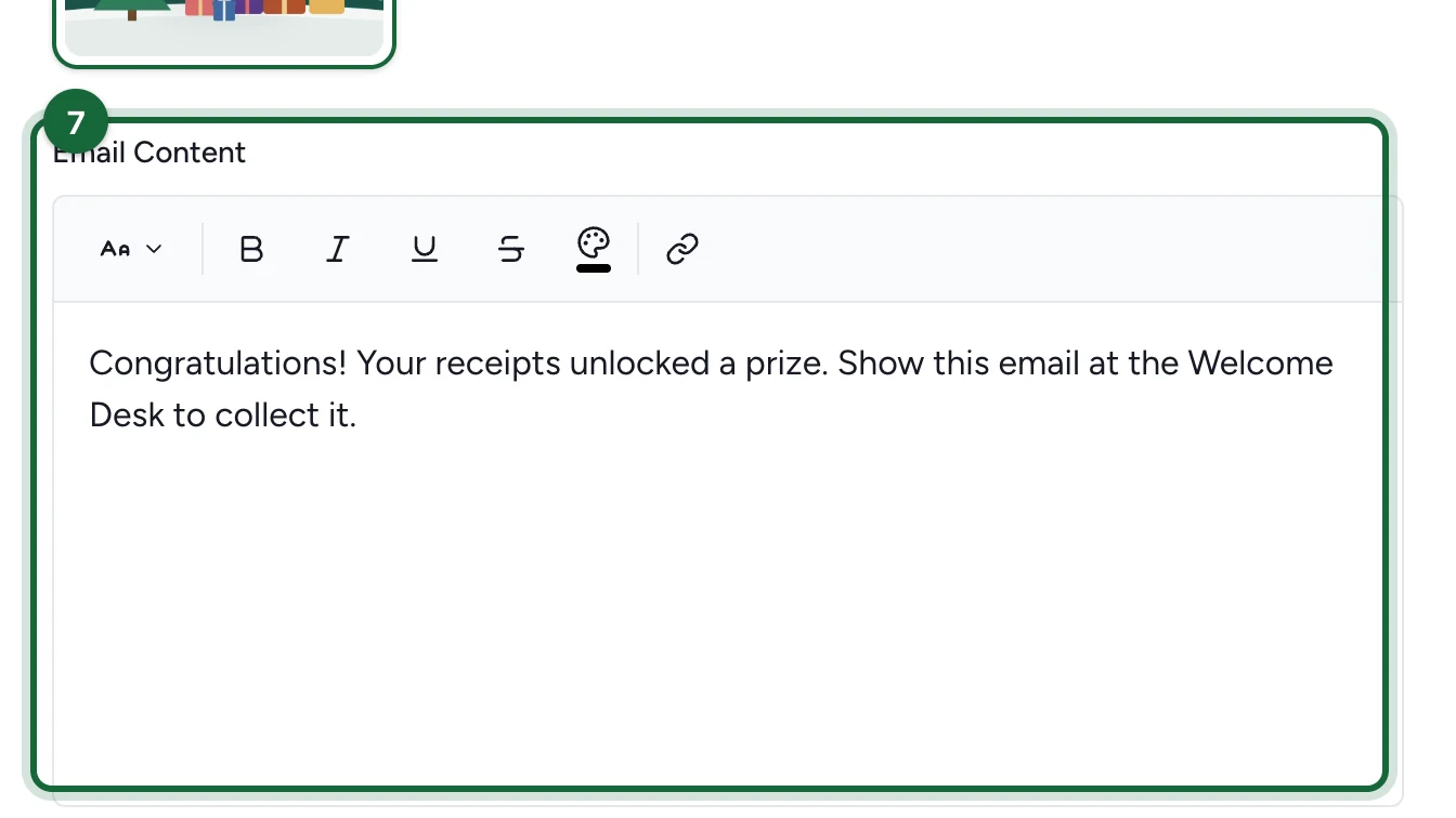 Email Content with a congratulations message, highlighted