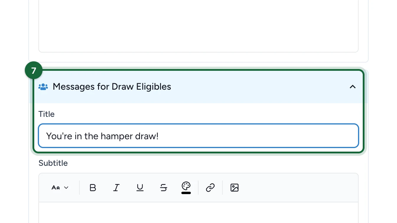 Messages for Draw Eligibles with the Title You're in the hamper draw!, highlighted