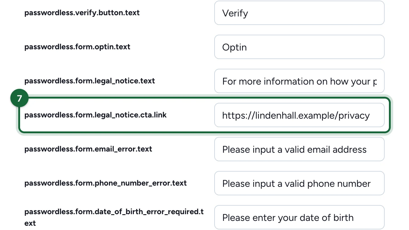 Privacy link set to the Lindenhall privacy page, highlighted