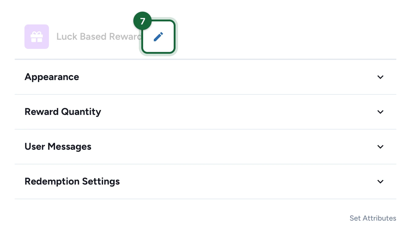 Reward settings with the pencil next to Luck Based Reward highlighted