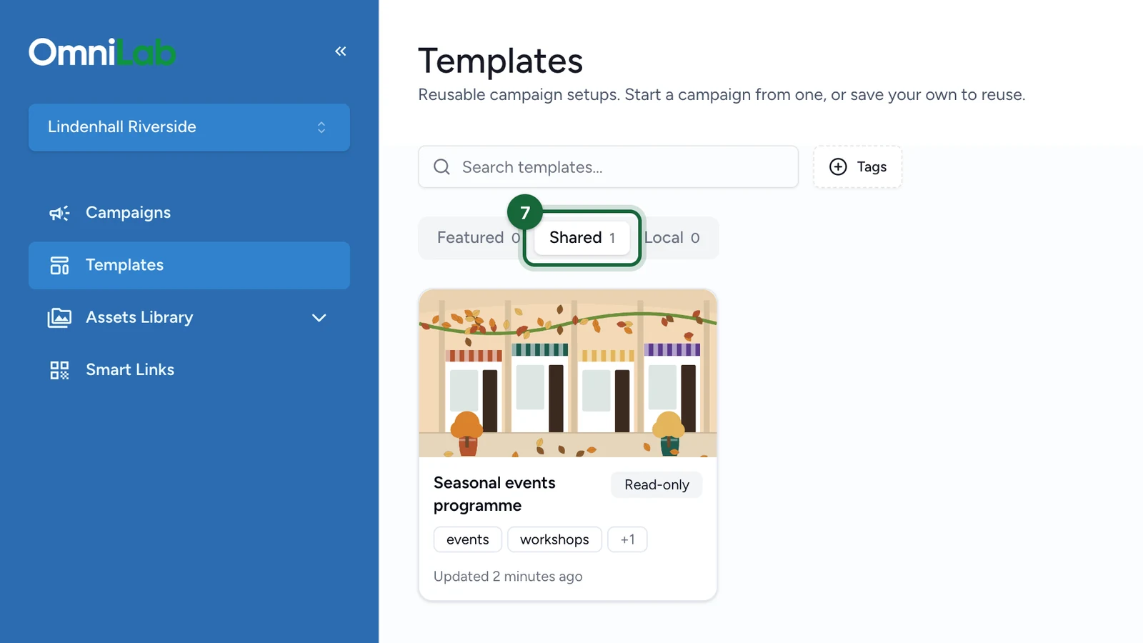 Lindenhall Riverside's Templates page with the Shared tab highlighted
