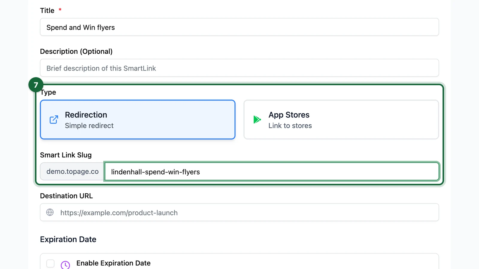 Type Redirection and the Smart Link Slug lindenhall-spend-win-flyers, highlighted