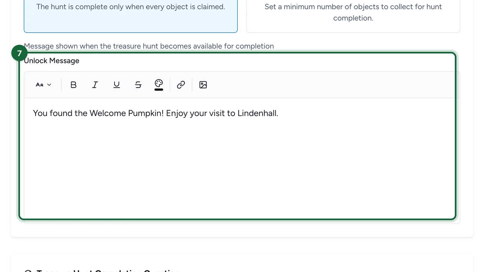Unlock Message editor with a welcome message, highlighted