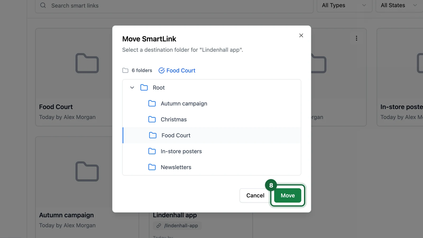 Move SmartLink window with the Move button highlighted