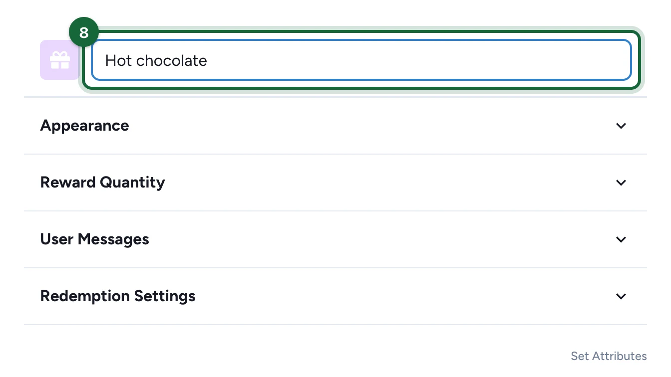 Reward name changed to Hot chocolate, highlighted