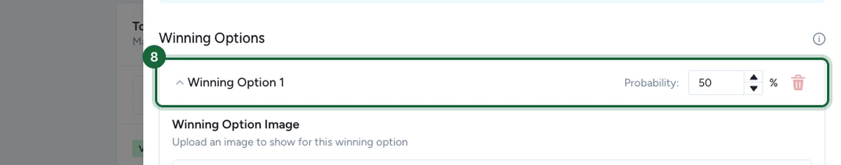 Outcomes tab with Winning Option 1 expanded, showing its probability control