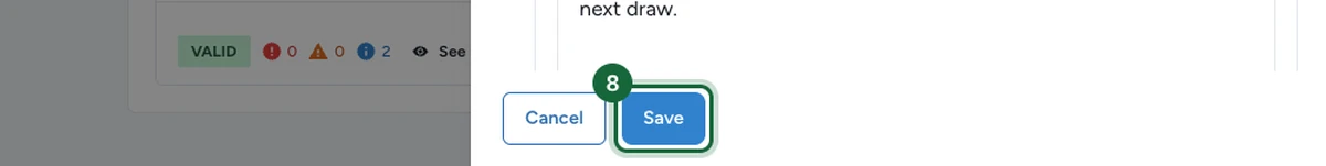 Reward configuration drawer with the Save button at the bottom highlighted.