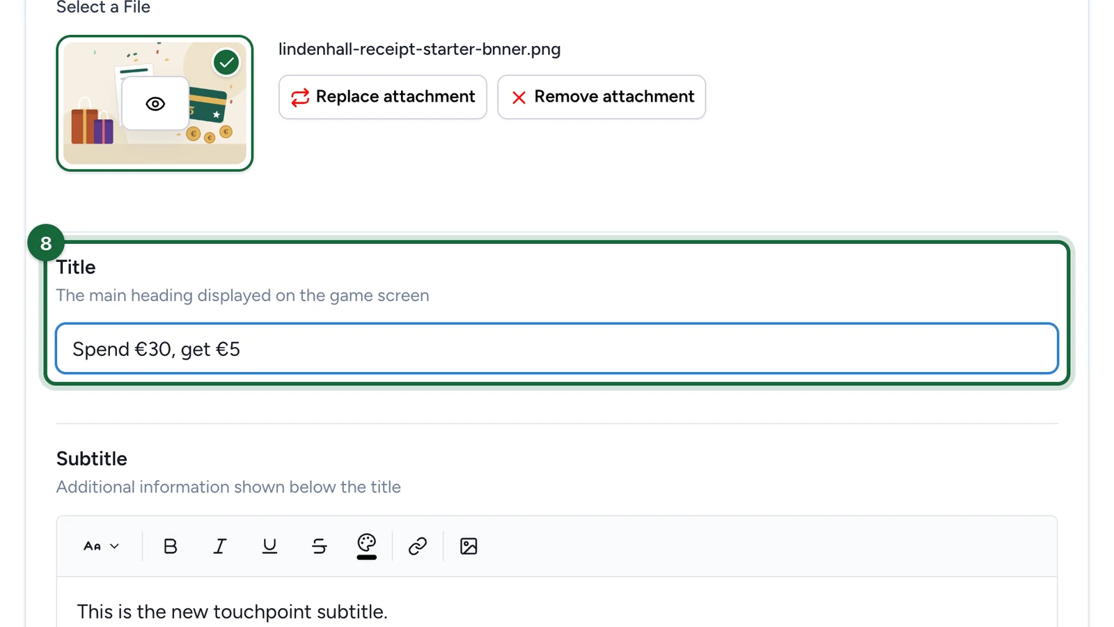 Banner added and the Title Spend €30, get €5, highlighted