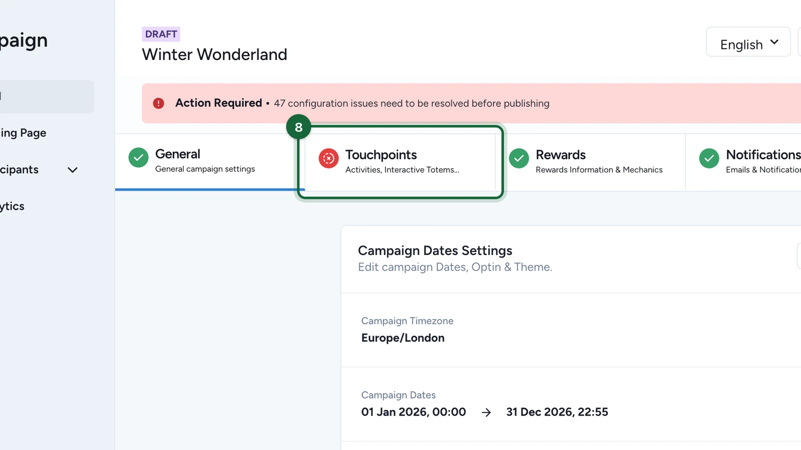 Campaign tabs with Touchpoints highlighted
