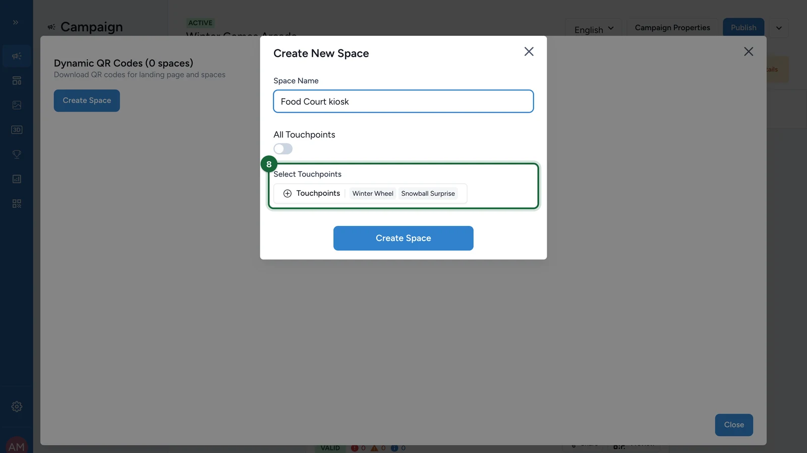Select Touchpoints with Winter Wheel and Snowball Surprise chosen, highlighted
