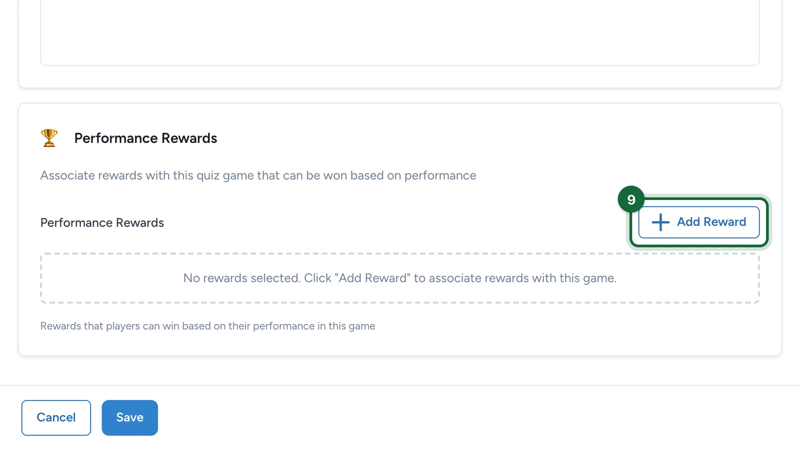 Performance Rewards with the Add Reward button highlighted