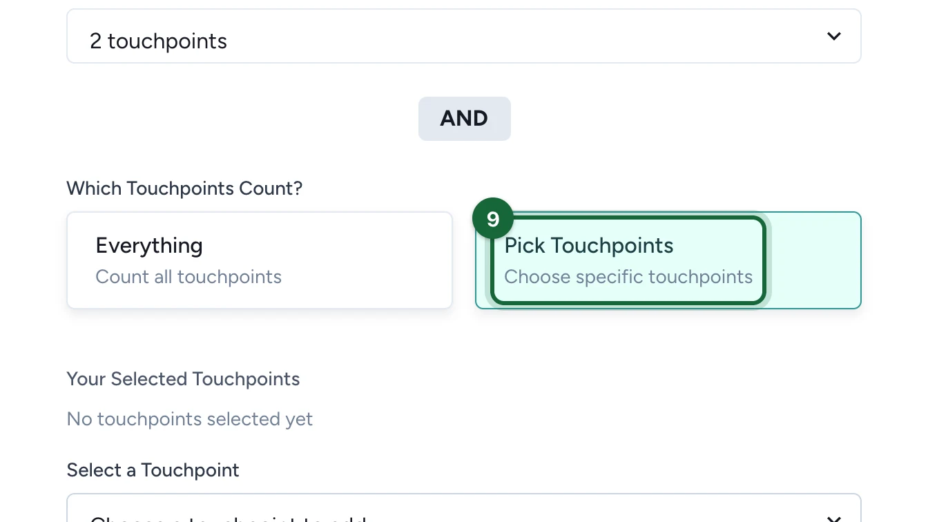 Which Touchpoints Count? with Pick Touchpoints highlighted