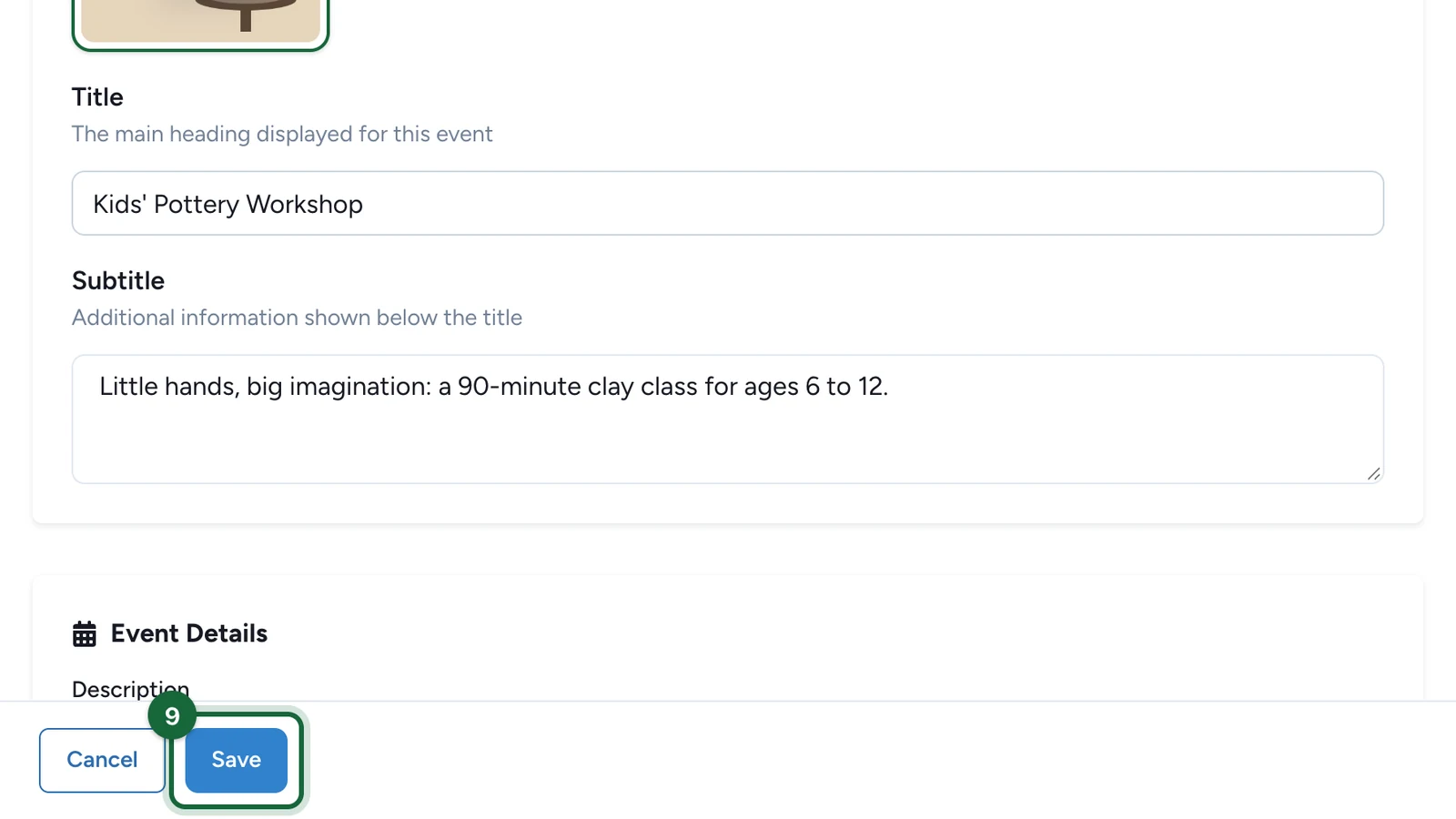 Activity editor footer with the Save button highlighted